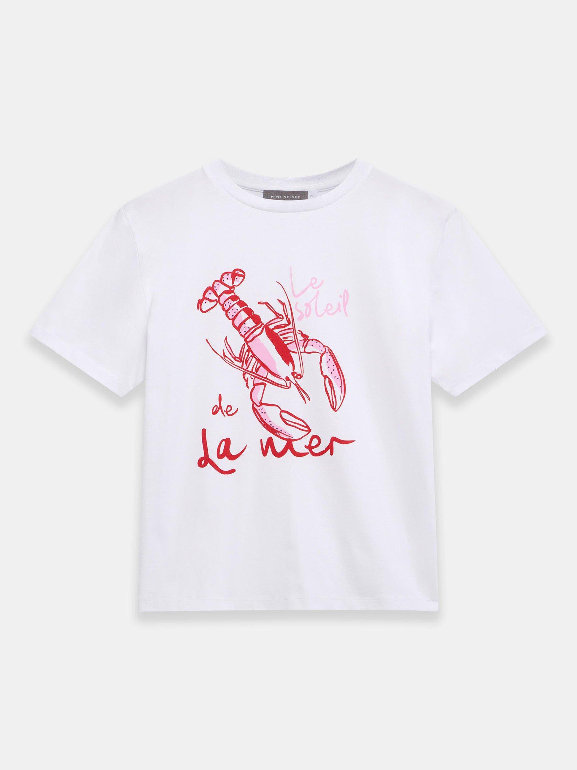 Product image 5 of 6, which shows Mint Velvet Cotton Lobster Graphic T-Shirt, White/Multi, XS