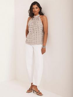 Mint Velvet Disc Halterneck Top - view 2, Taupe