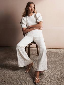 Mint Velvet Lace Flare Trousers, Cream