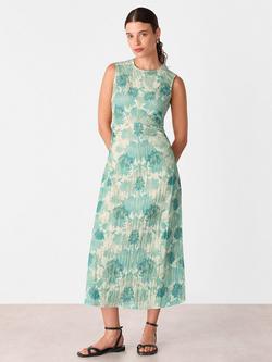 Whistles Floral Textured Sleeveless Dress, Blue/Multi, Blue/Multi