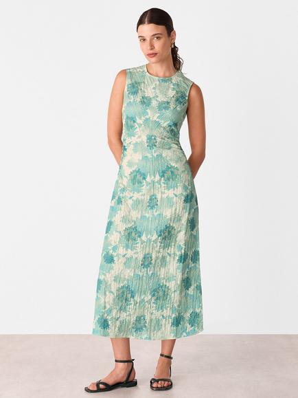 Whistles Floral Textured Sleeveless Dress, Blue/Multi, Blue/Multi