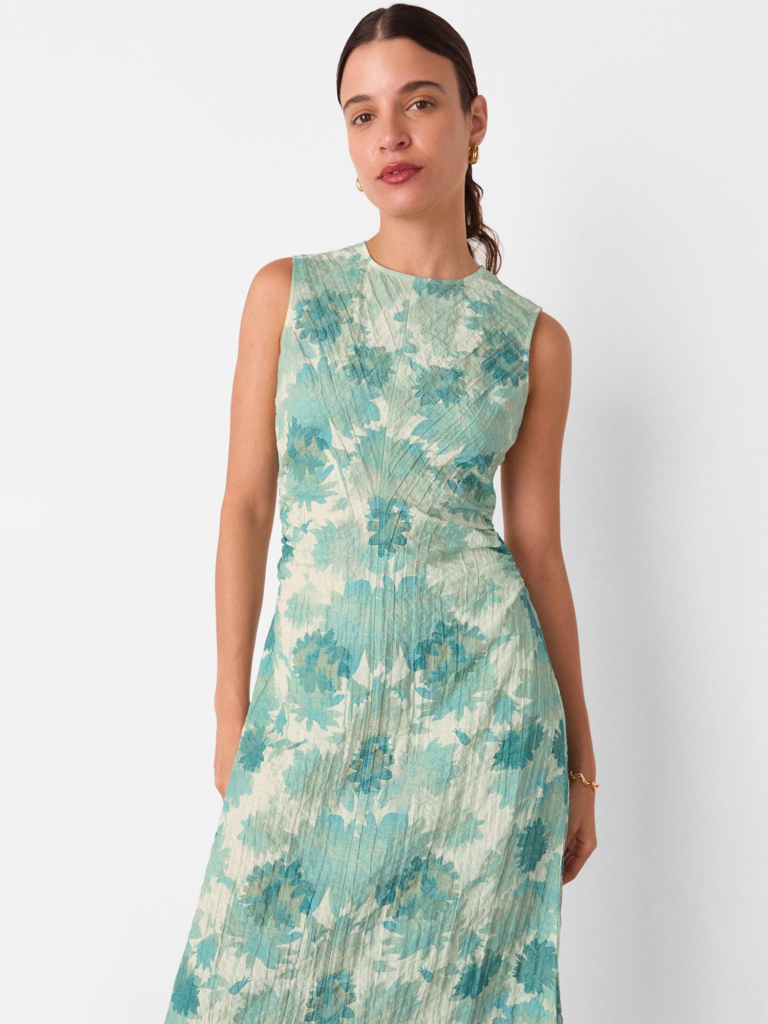Product image 3 of 6, which shows Whistles Floral Textured Sleeveless Dress, Blue/Multi, 6