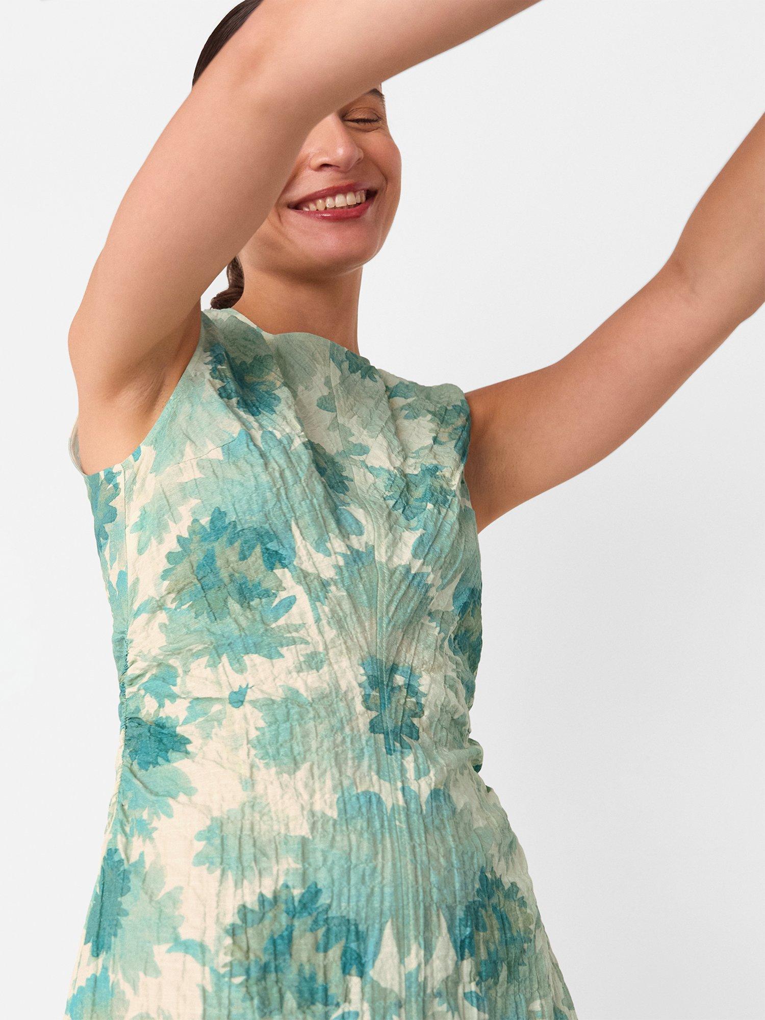 Product image 4 of 6, which shows Whistles Floral Textured Sleeveless Dress, Blue/Multi, 6
