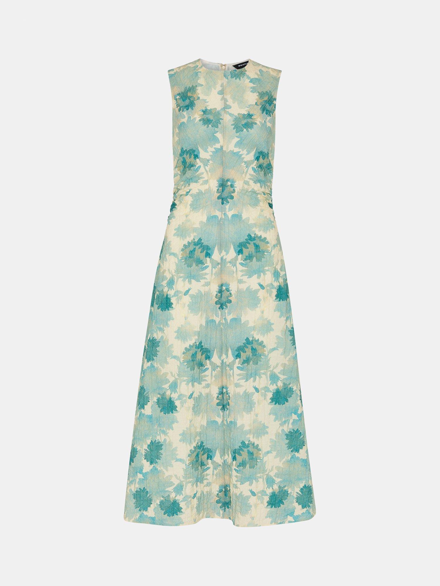 Product image 6 of 6, which shows Whistles Floral Textured Sleeveless Dress, Blue/Multi, 6