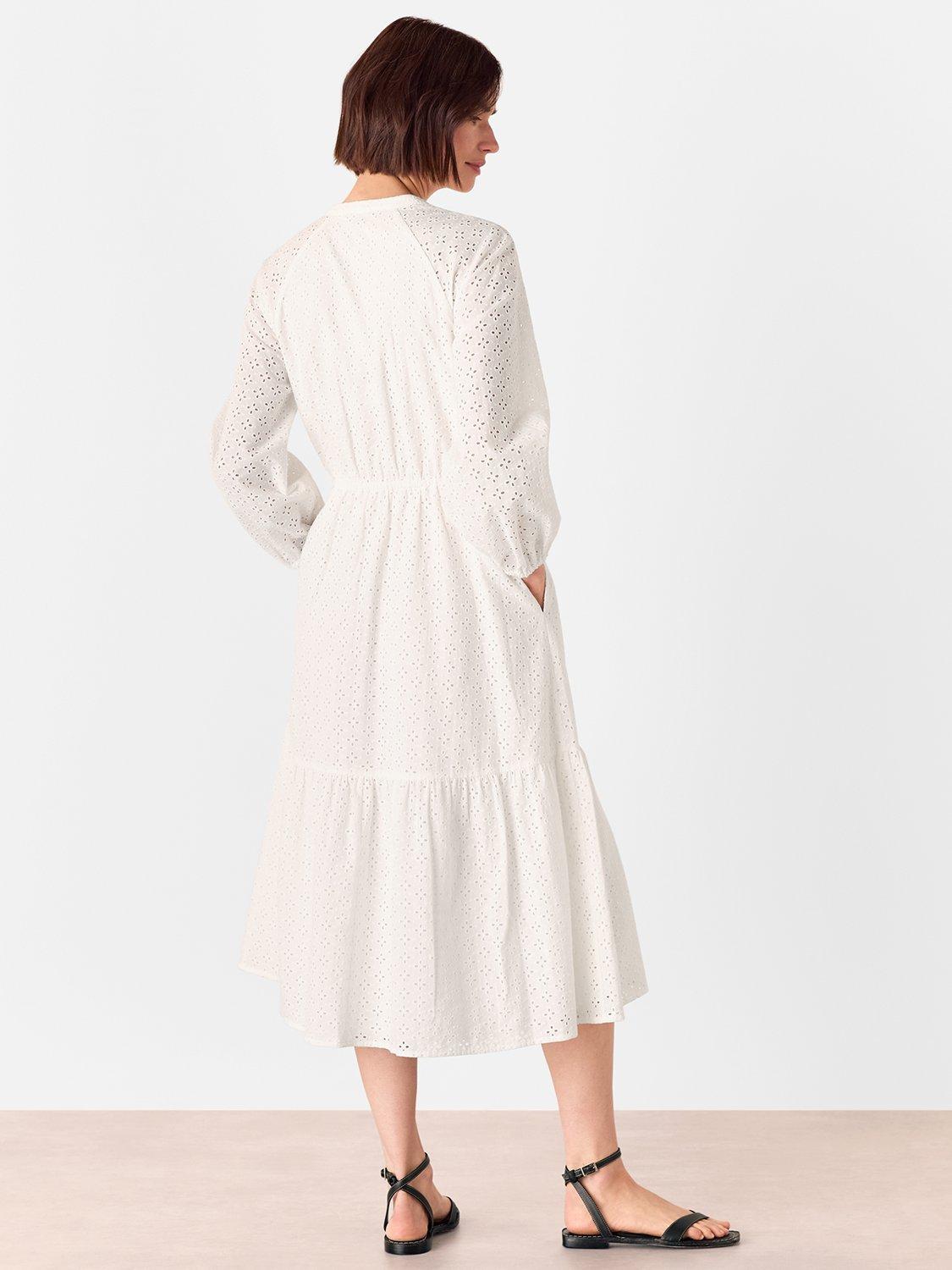 Product image 2 of 6, which shows Whistles Petite Broderie Anglaise Midi Dress, White, 6