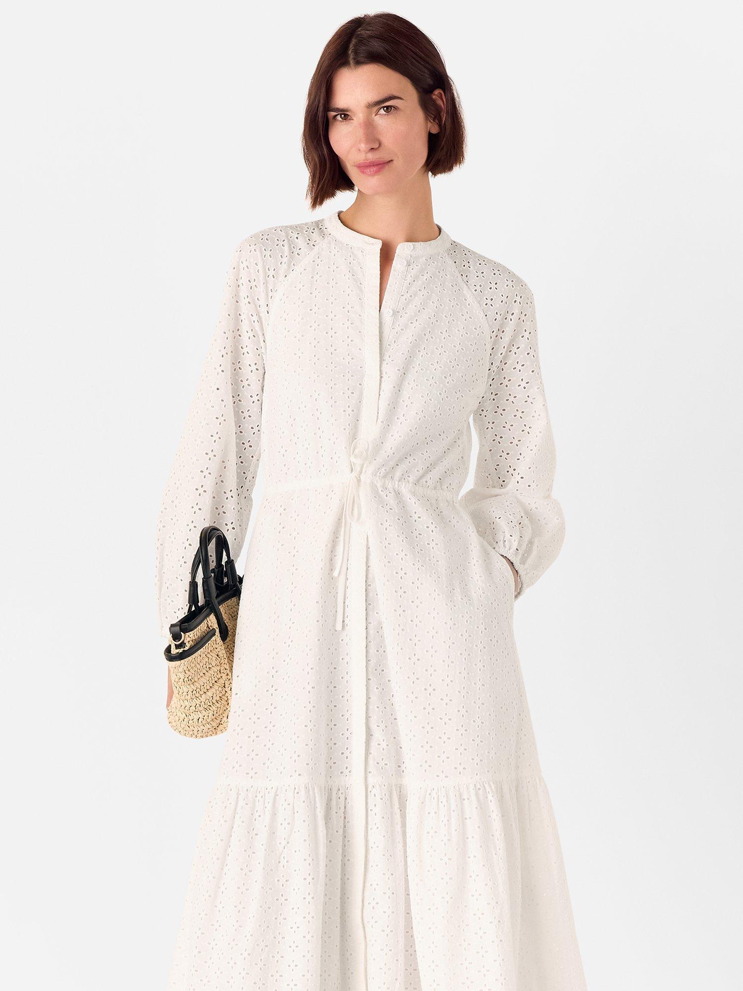 Product image 3 of 6, which shows Whistles Petite Broderie Anglaise Midi Dress, White, 6