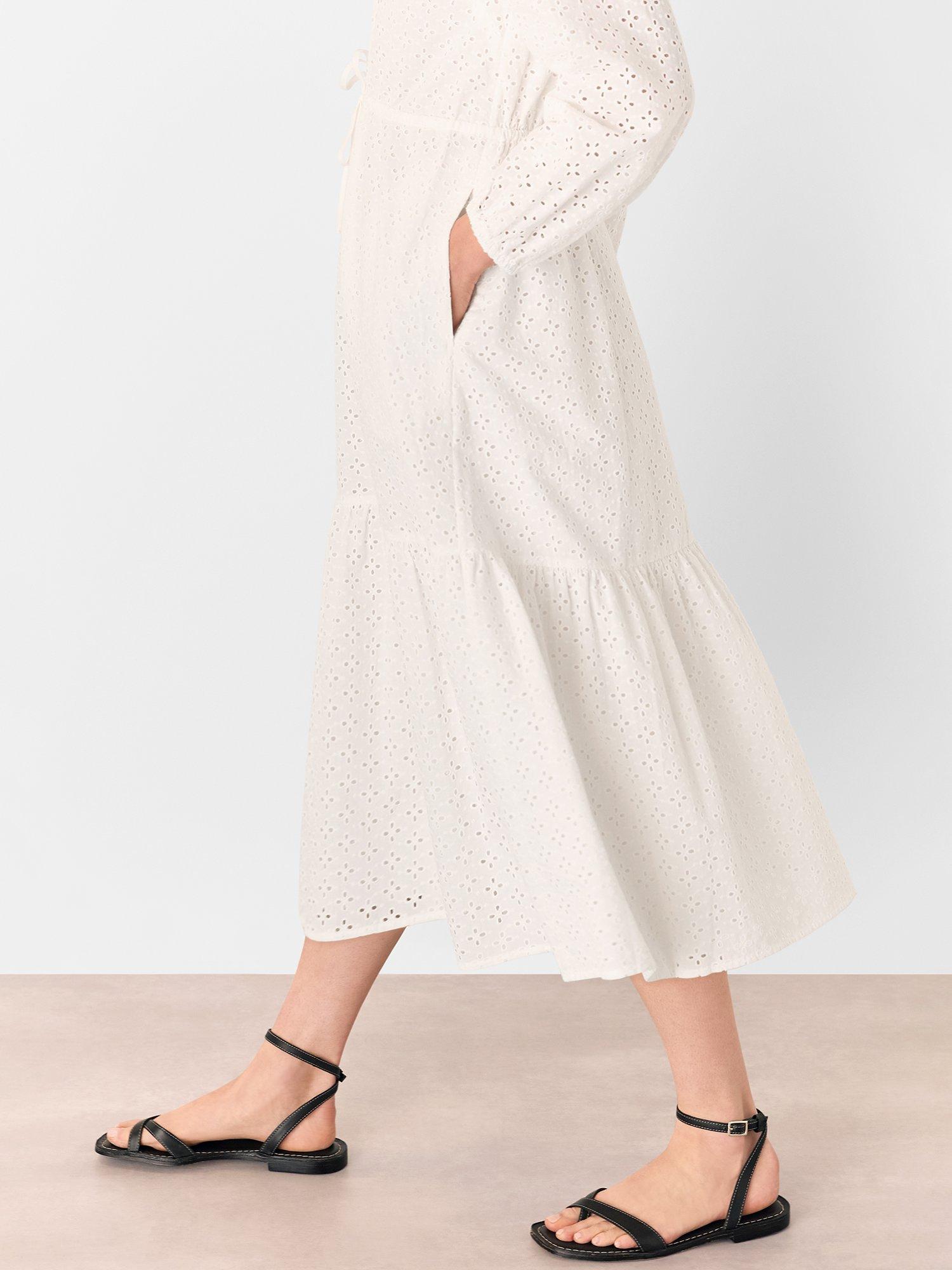 Product image 5 of 6, which shows Whistles Petite Broderie Anglaise Midi Dress, White, 6