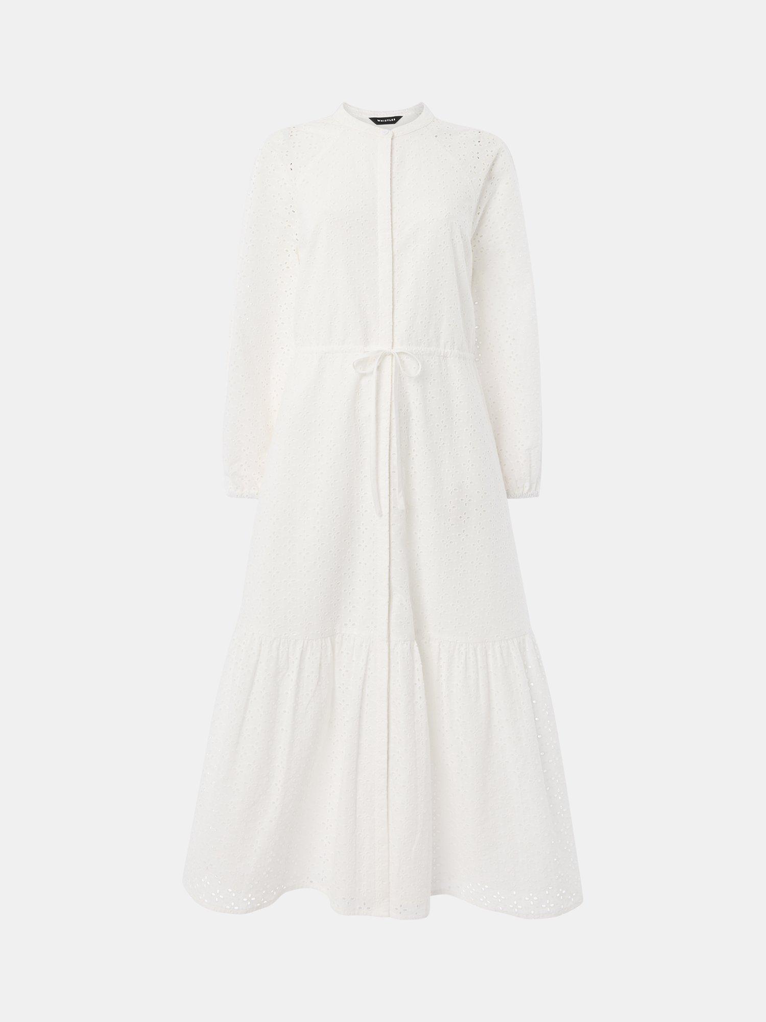 Product image 6 of 6, which shows Whistles Petite Broderie Anglaise Midi Dress, White, 6