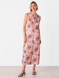 Whistles Textured Floral Midi Dress, Pink/Multi