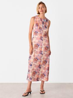 Whistles Textured Floral Midi Dress, Pink/Multi, Pink/Multi