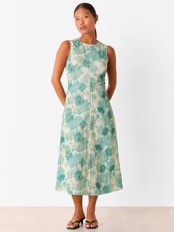 Whistles Petite Textured Floral Midi Dress, Blue/Multi, Blue/Multi