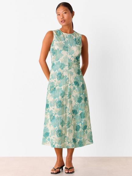 Whistles Petite Textured Floral Midi Dress, Blue/Multi, Blue/Multi