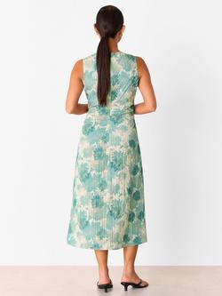 Whistles Petite Textured Floral Midi Dress, Blue/Multi - view 2, Blue/Multi