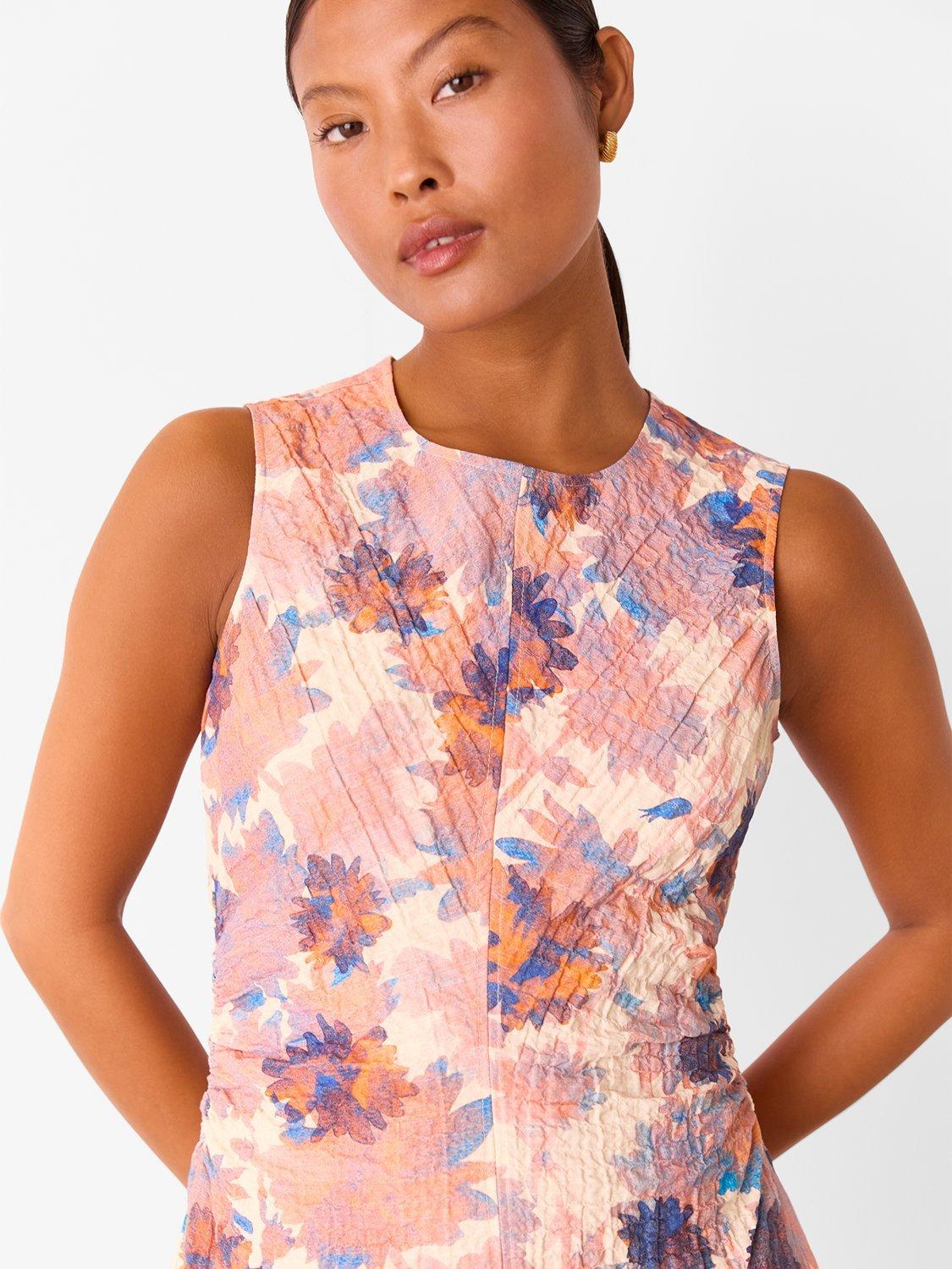 Product image 4 of 5, which shows Whistles Petite Floral Textured Midi Dress, Pink/Multi, 6