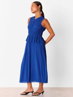 Whistles Petite Shirred V-Neck Fit & Flare Midi Dress, Cobalt Blue, Cobalt Blue