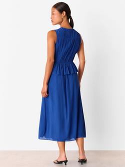 Whistles Petite Shirred V-Neck Fit & Flare Midi Dress, Cobalt Blue - view 2, Cobalt Blue