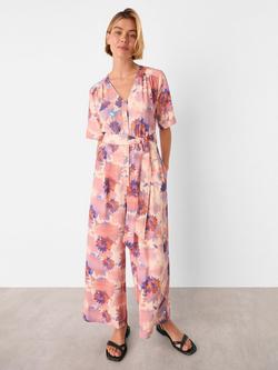 Whistles Floral Button Front Jumpsuit, Pink/Multi, Pink/Multi