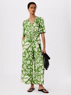 Whistles Floral Tie Waist Jumpsuit, Green/Multi, Green/Multi