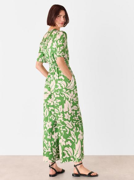Whistles Floral Tie Waist Jumpsuit, Green/Multi - view 2, Green/Multi