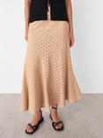 Whistles Broderie A-Line Midi Skirt, Camel