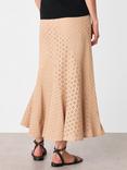 Whistles Broderie A-Line Midi Skirt, Camel