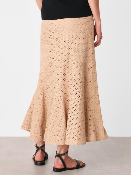 Whistles Broderie A-Line Midi Skirt, Camel - view 2, Camel