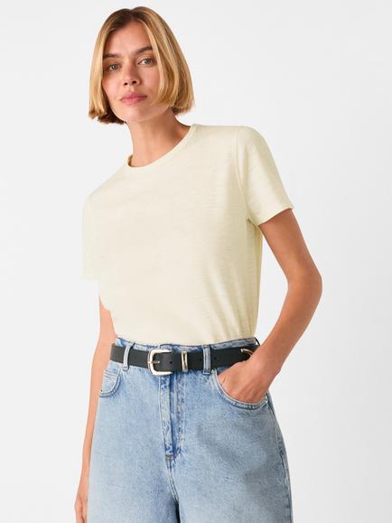 Whistles Posie Double Trim Cotton Regular Fit Short Sleeve T-Shirt, Cream, Cream