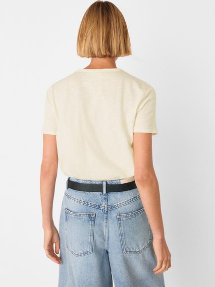 Whistles Posie Double Trim Cotton Regular Fit Short Sleeve T-Shirt, Cream - view 2, Cream