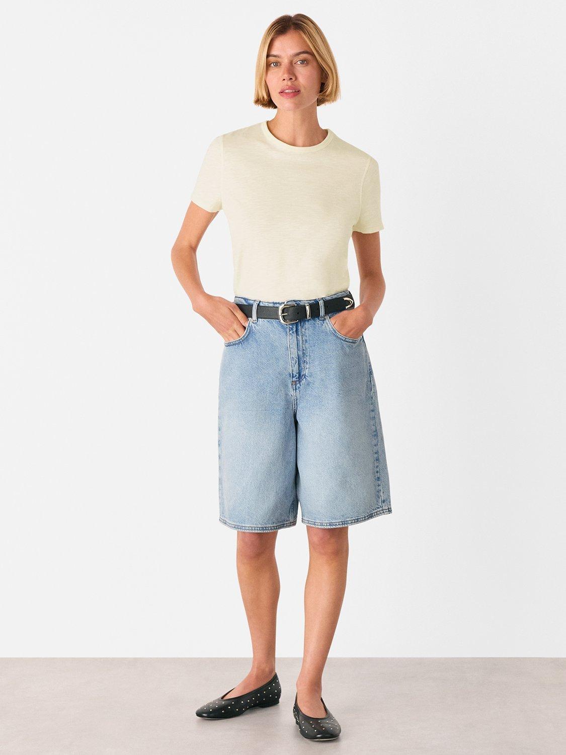 Product image 3 of 5, which shows Whistles Posie Double Trim Cotton Regular Fit Short Sleeve T-Shirt, Cream, XS