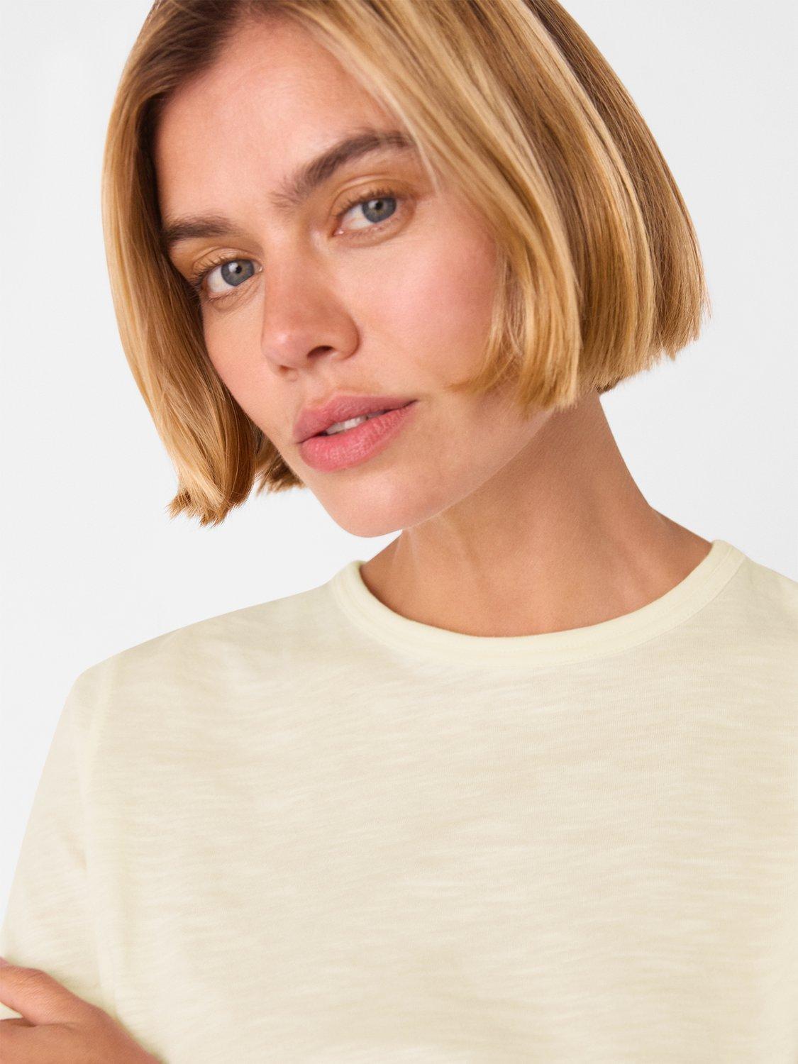 Product image 4 of 5, which shows Whistles Posie Double Trim Cotton Regular Fit Short Sleeve T-Shirt, Cream, XS