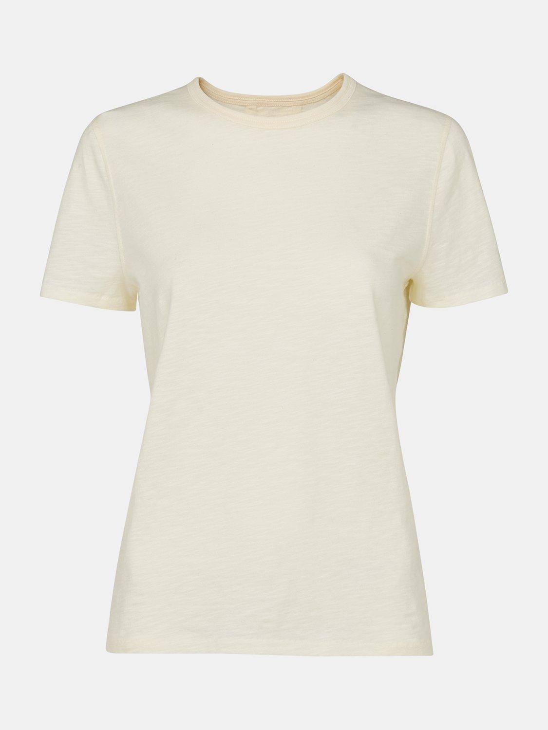 Product image 5 of 5, which shows Whistles Posie Double Trim Cotton Regular Fit Short Sleeve T-Shirt, Cream, XS