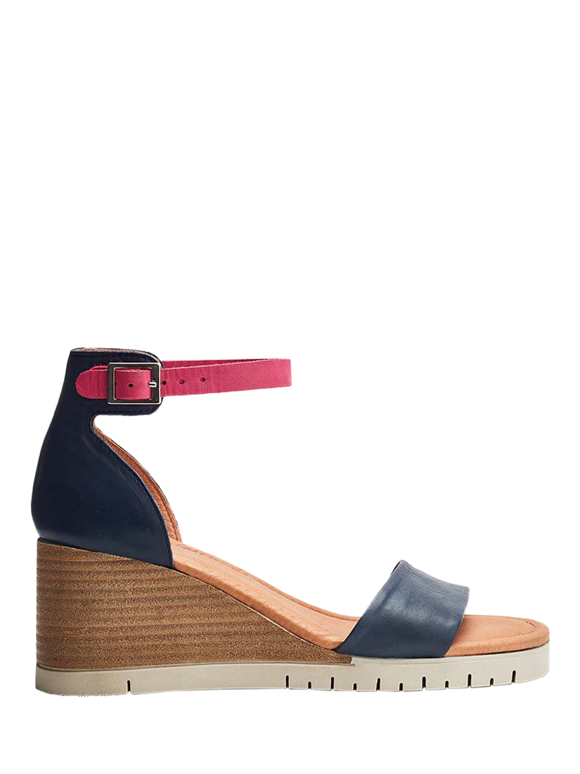 Product image 1 of 4, which shows Moda in Pelle Karia Leather Wedge Heel Sandals, Navy/Multi, 3
