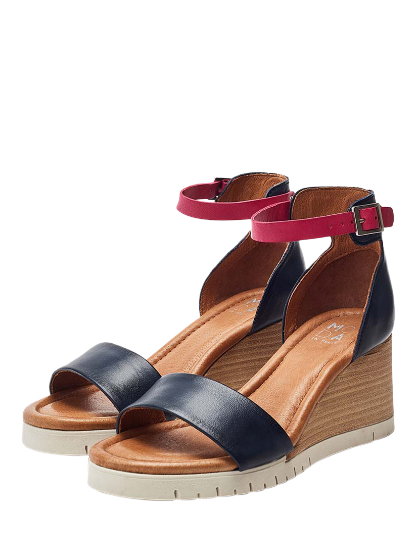Product image 2 of 4, which shows Moda in Pelle Karia Leather Wedge Heel Sandals, Navy/Multi, 3