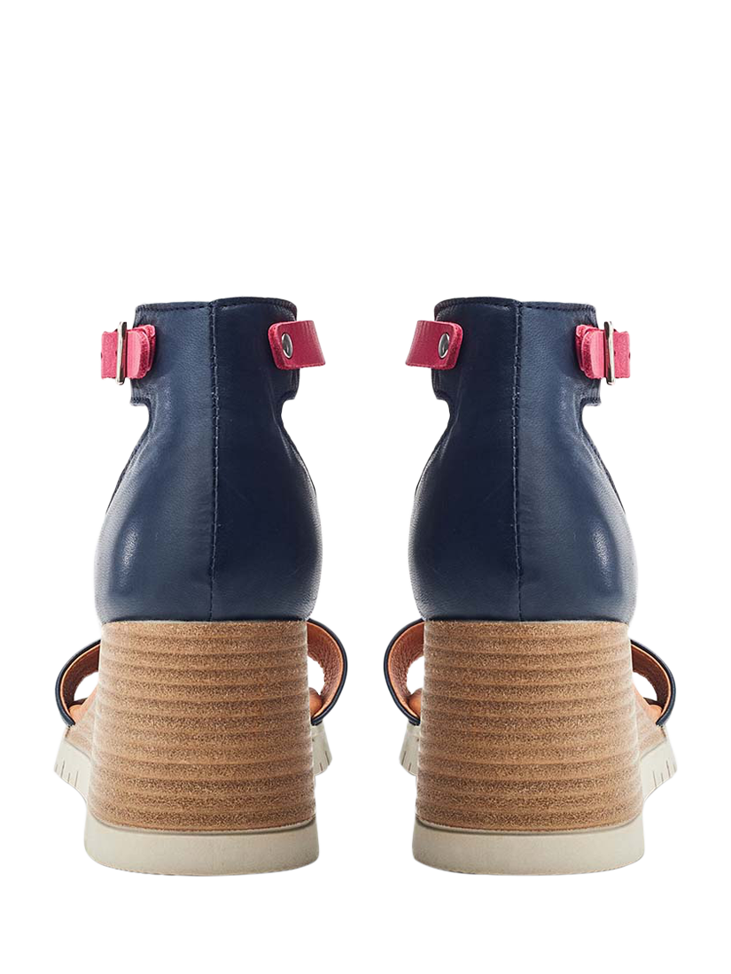 Product image 3 of 4, which shows Moda in Pelle Karia Leather Wedge Heel Sandals, Navy/Multi, 3