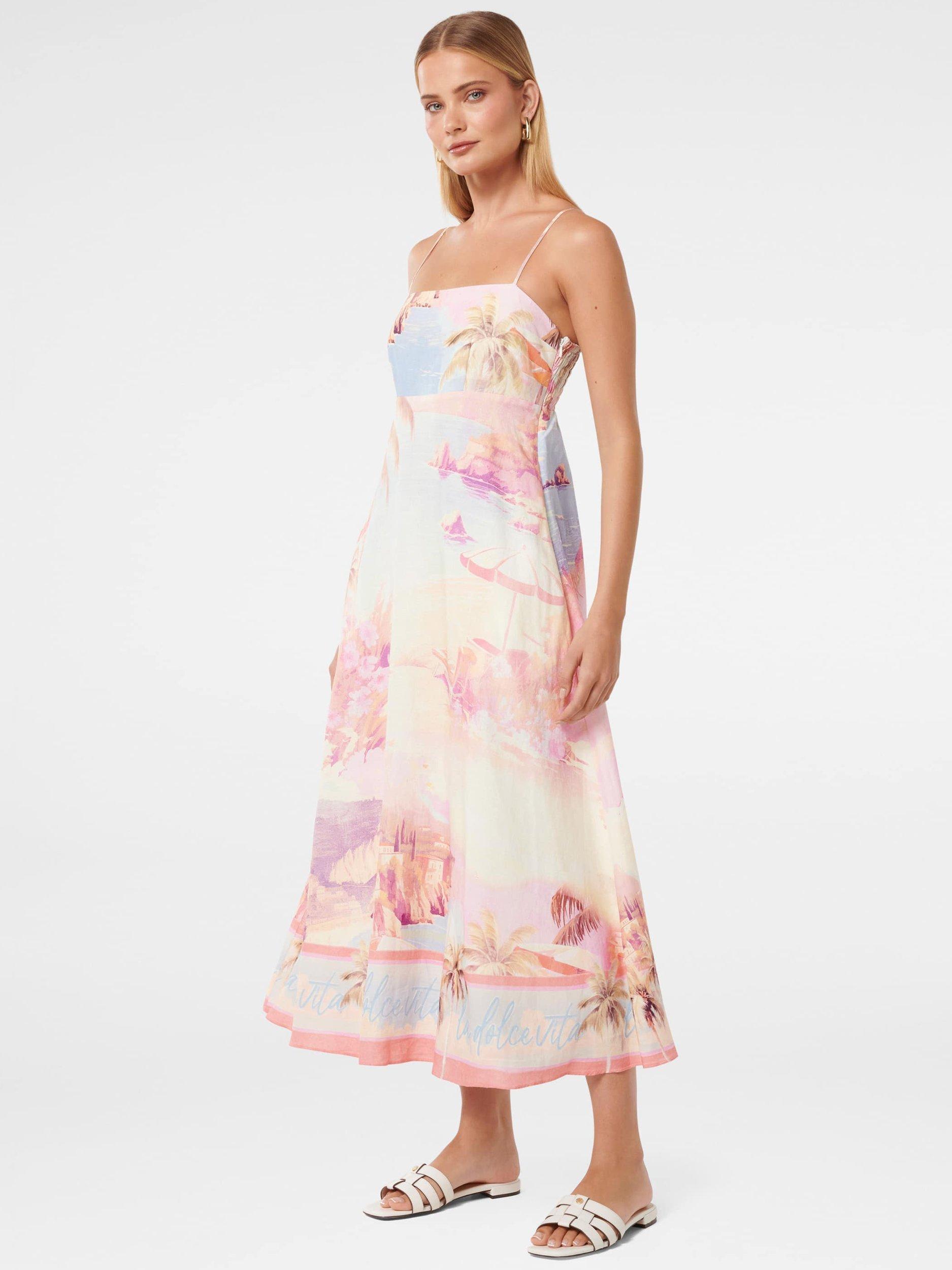 Product image 3 of 4, which shows Forever New Joanne Linen Blend Midi Dress, Pink/Multi, 4