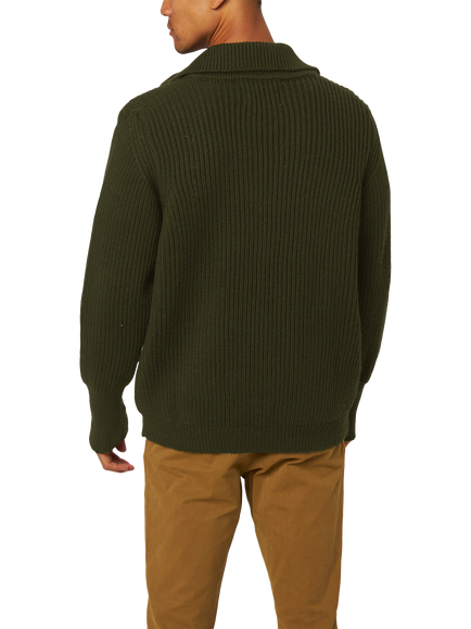 Peregrine Fisherman Zip Front Wool Cardigan - view 2, Olive