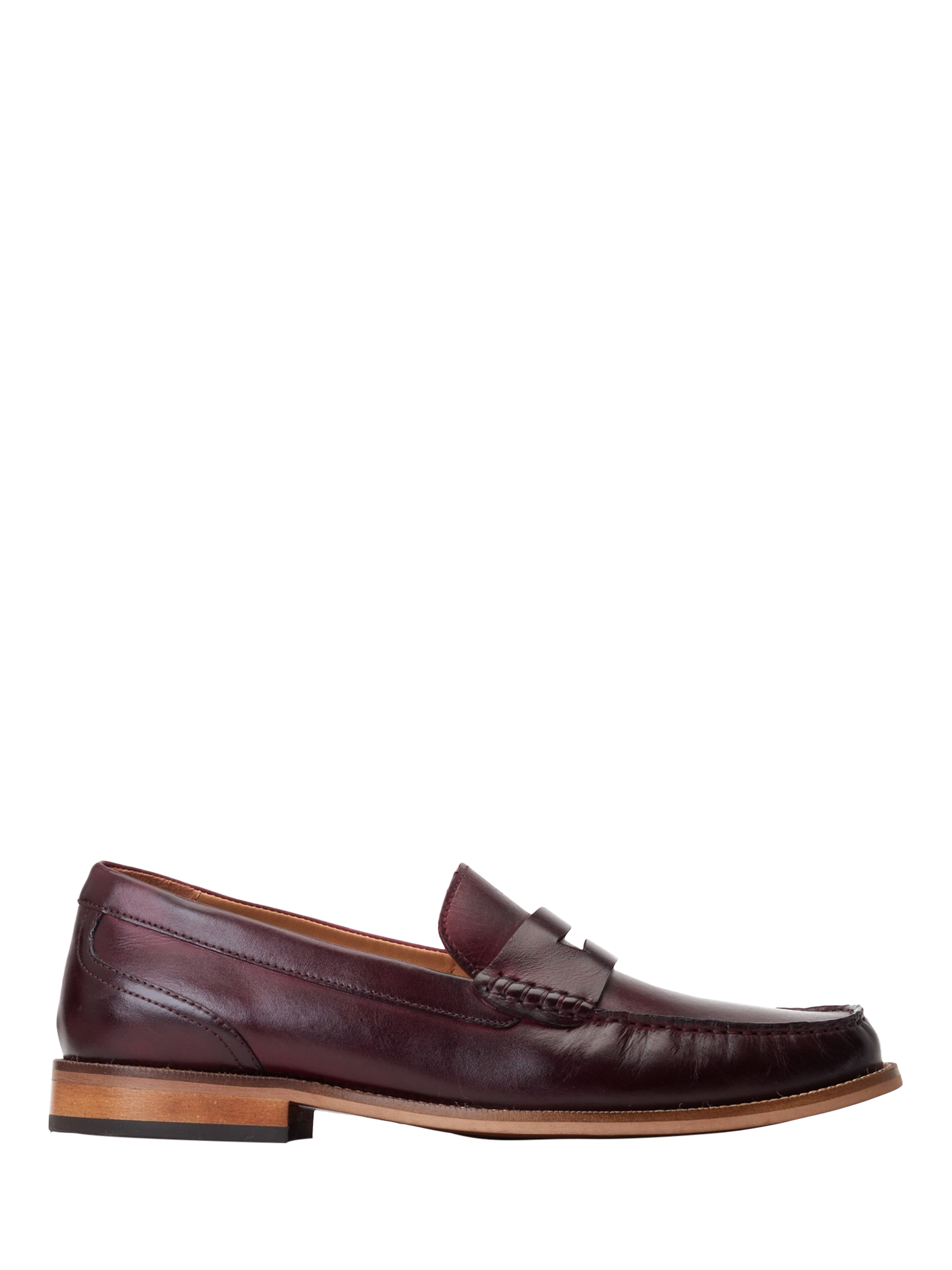 Product image 1 of 5, which shows Base London Garfield Leather Penny Loafers, Wine, 7