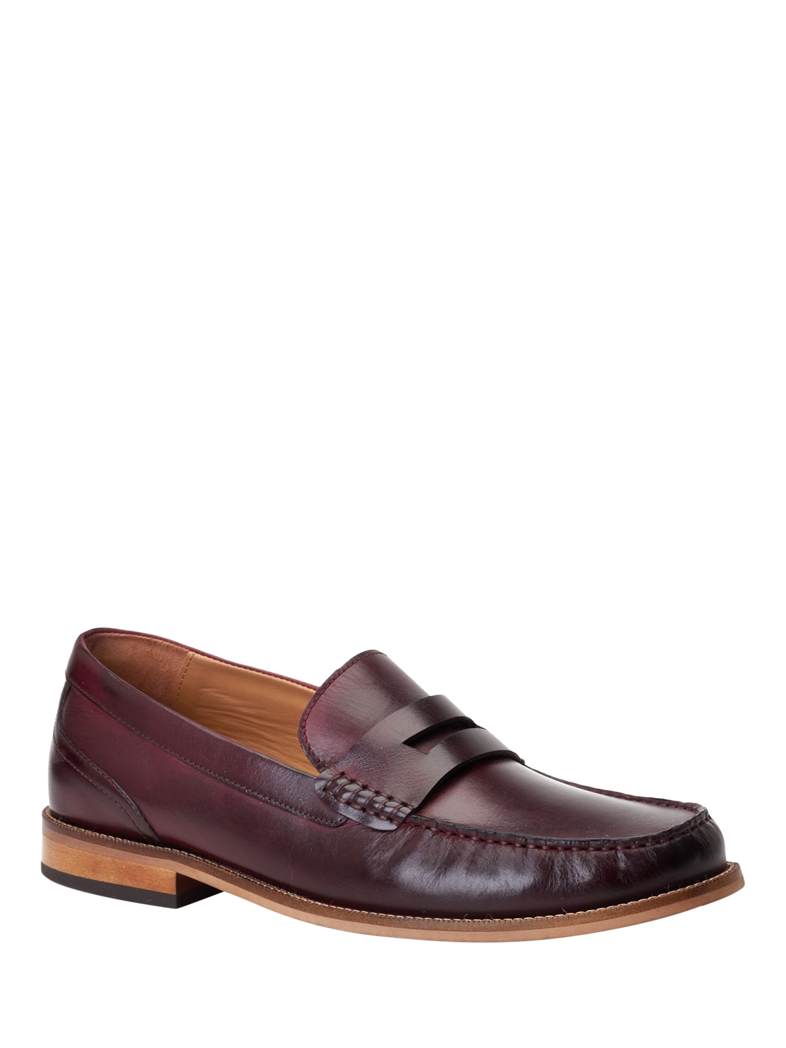 Product image 2 of 5, which shows Base London Garfield Leather Penny Loafers, Wine, 7