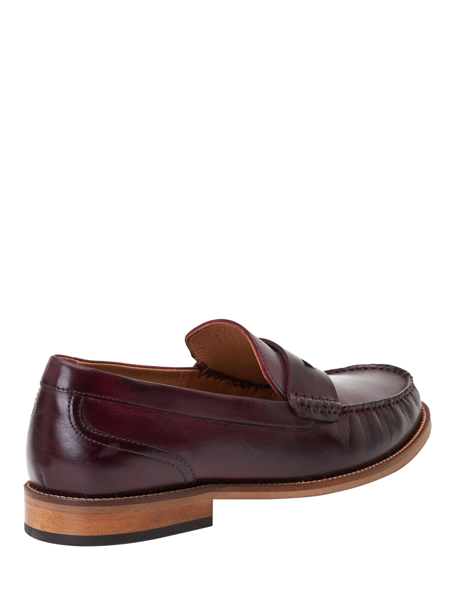 Product image 3 of 5, which shows Base London Garfield Leather Penny Loafers, Wine, 7