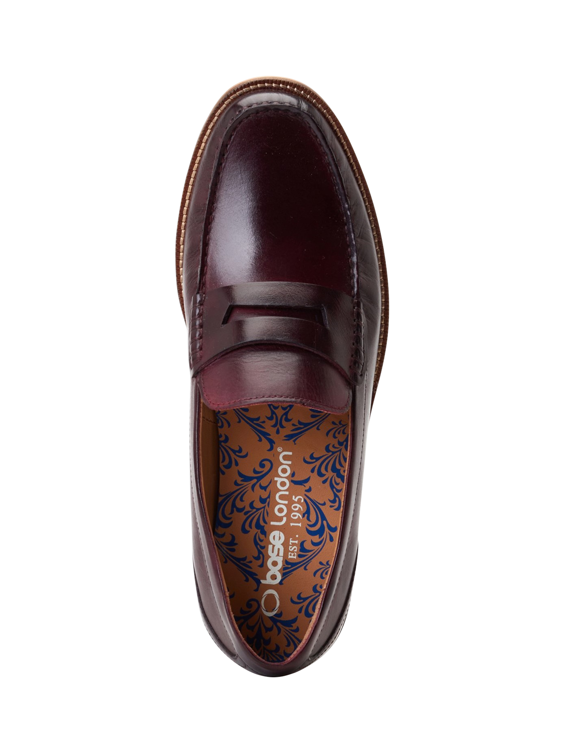 Product image 5 of 5, which shows Base London Garfield Leather Penny Loafers, Wine, 7