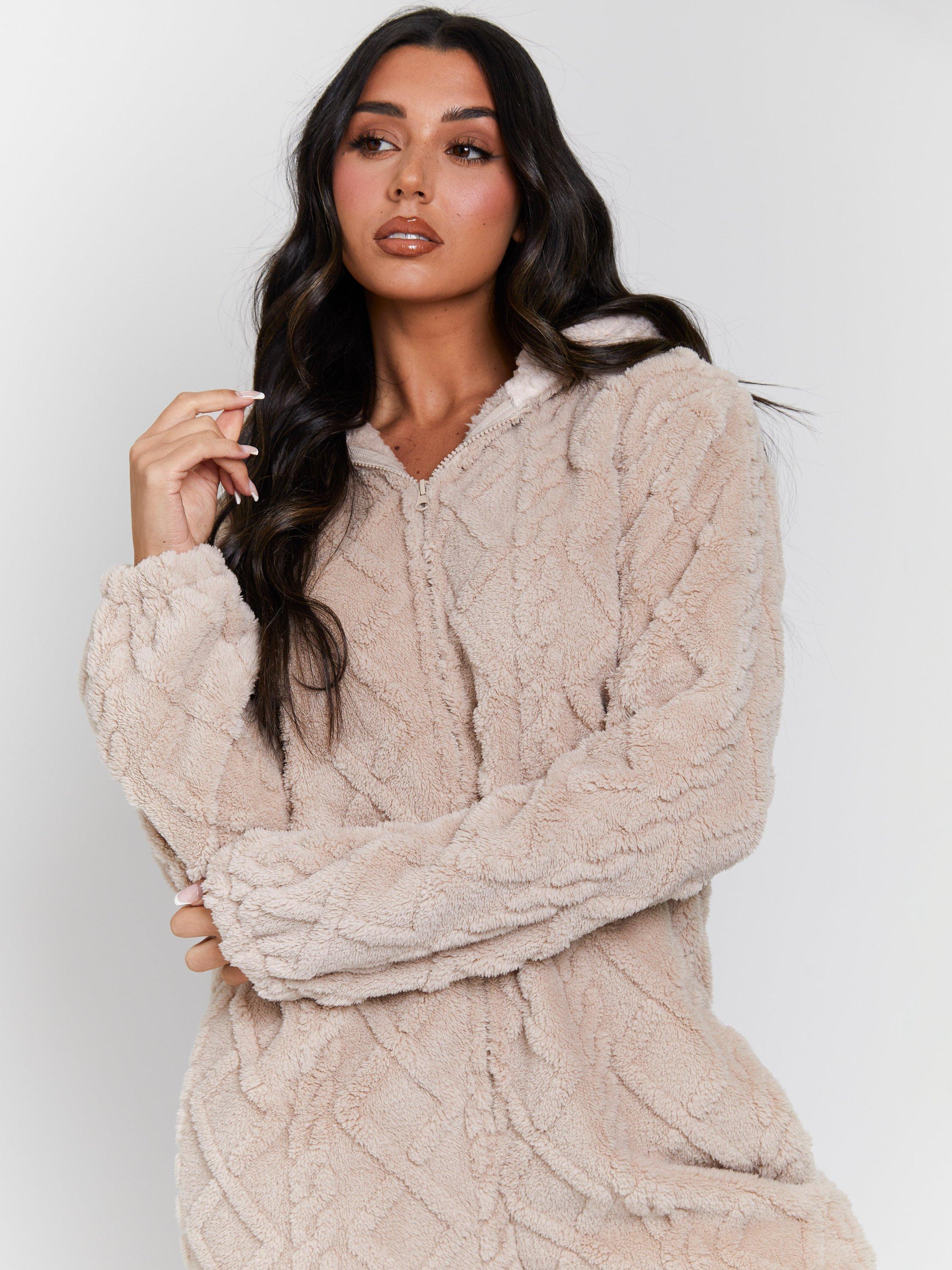 Product image 2 of 5, which shows Loungeable Cable Cutwork Onesie, Taupe, L