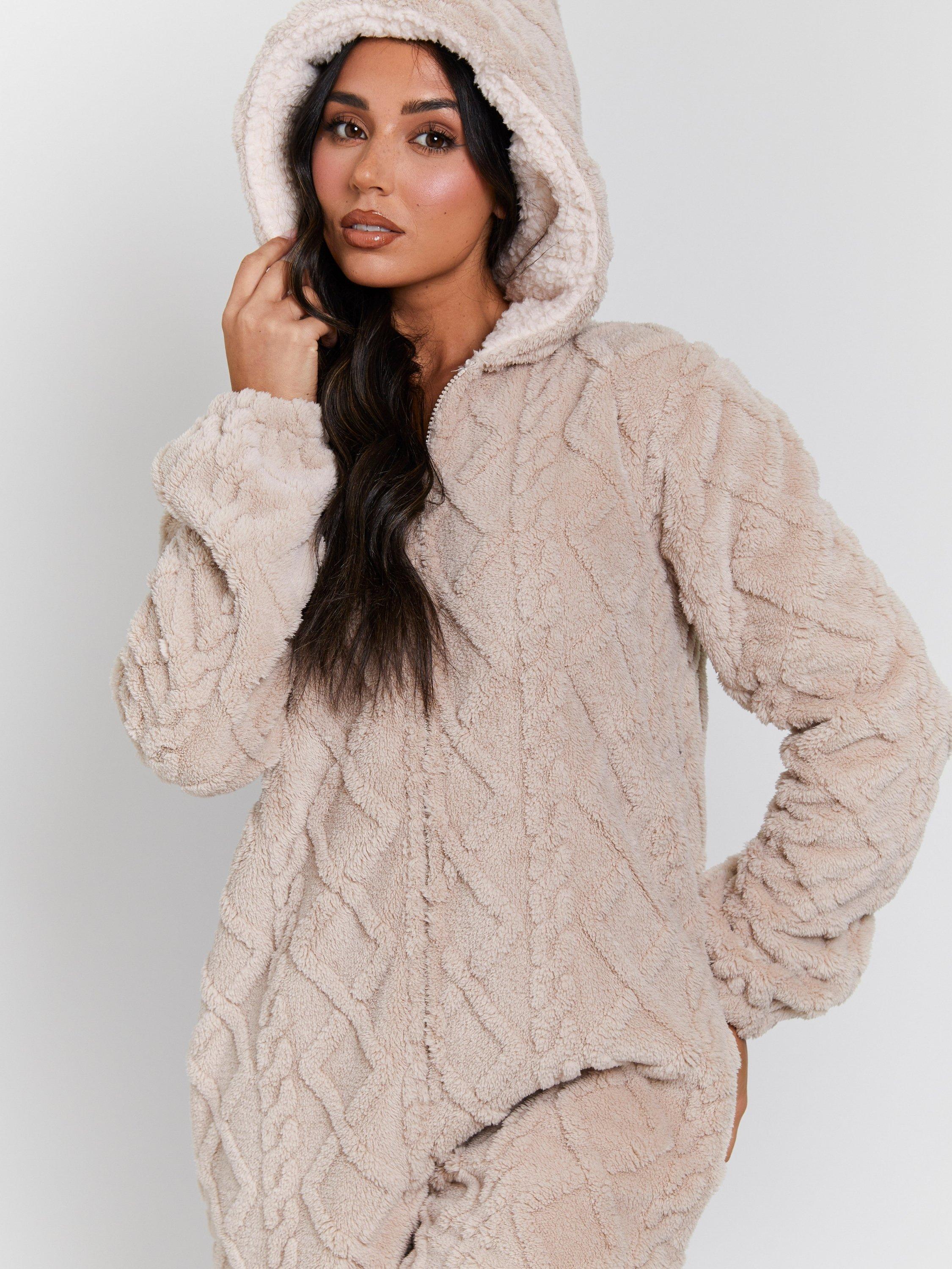 Product image 3 of 5, which shows Loungeable Cable Cutwork Onesie, Taupe, L