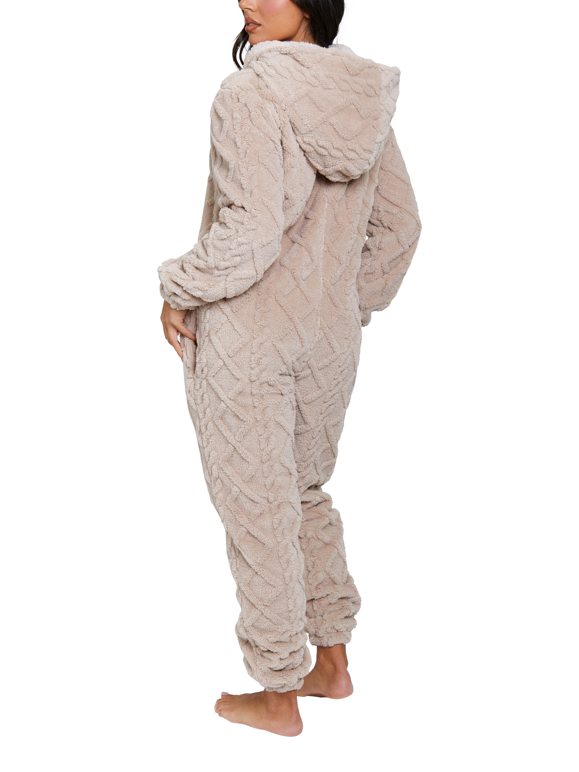 Product image 5 of 5, which shows Loungeable Cable Cutwork Onesie, Taupe, L