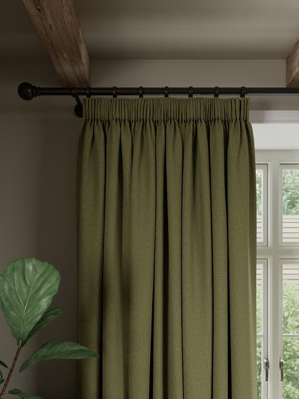 John Lewis Rustic Basketweave Pair Blackout Lined Pencil Pleat Curtains, Avocado Green