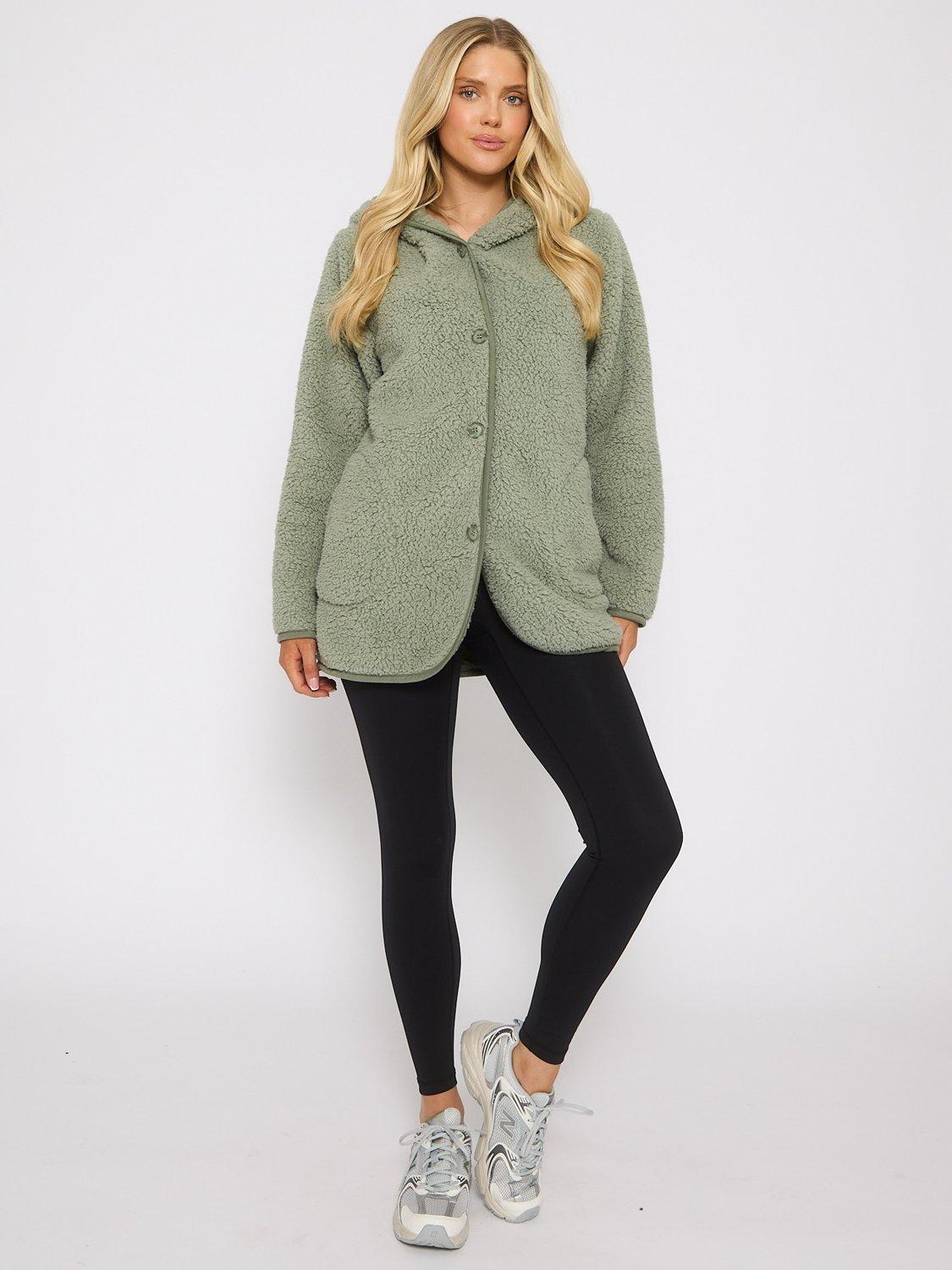 Product image 4 of 5, which shows Loungeable Borg Button Lounge Hooded Cardigan, Green, L