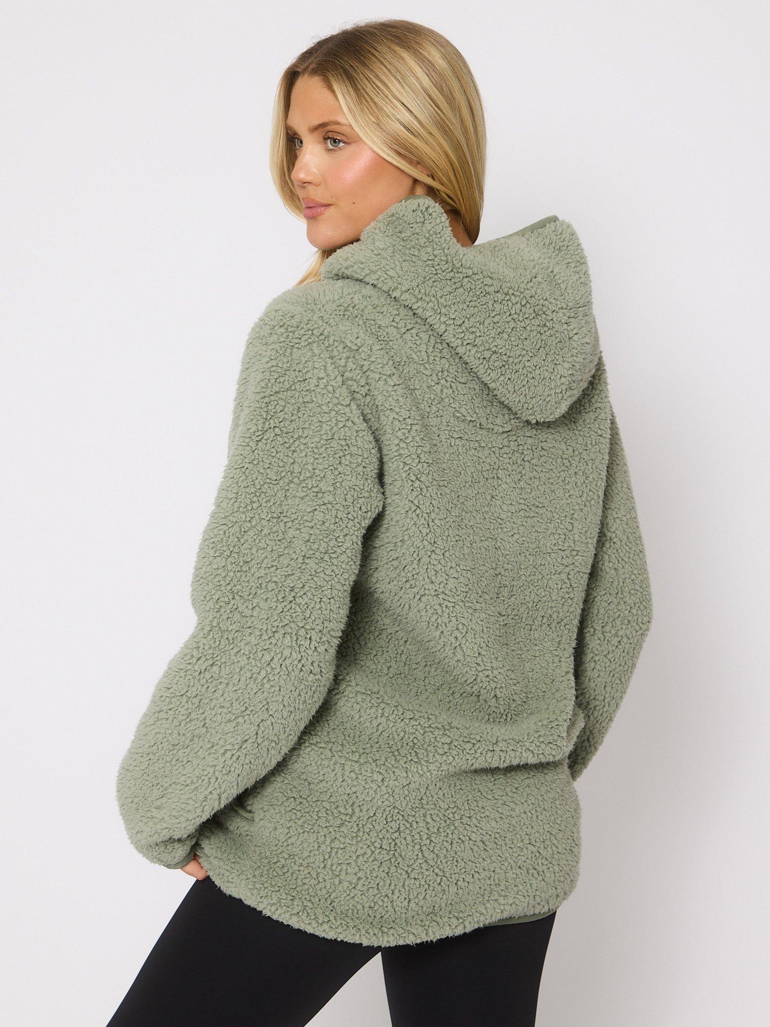 Product image 5 of 5, which shows Loungeable Borg Button Lounge Hooded Cardigan, Green, L