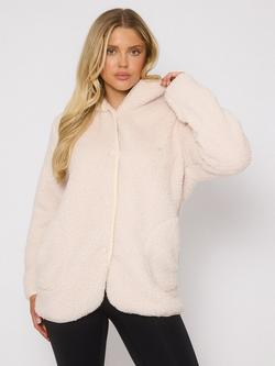 Loungeable Borg Button Lounge Hooded Cardigan, Vanilla