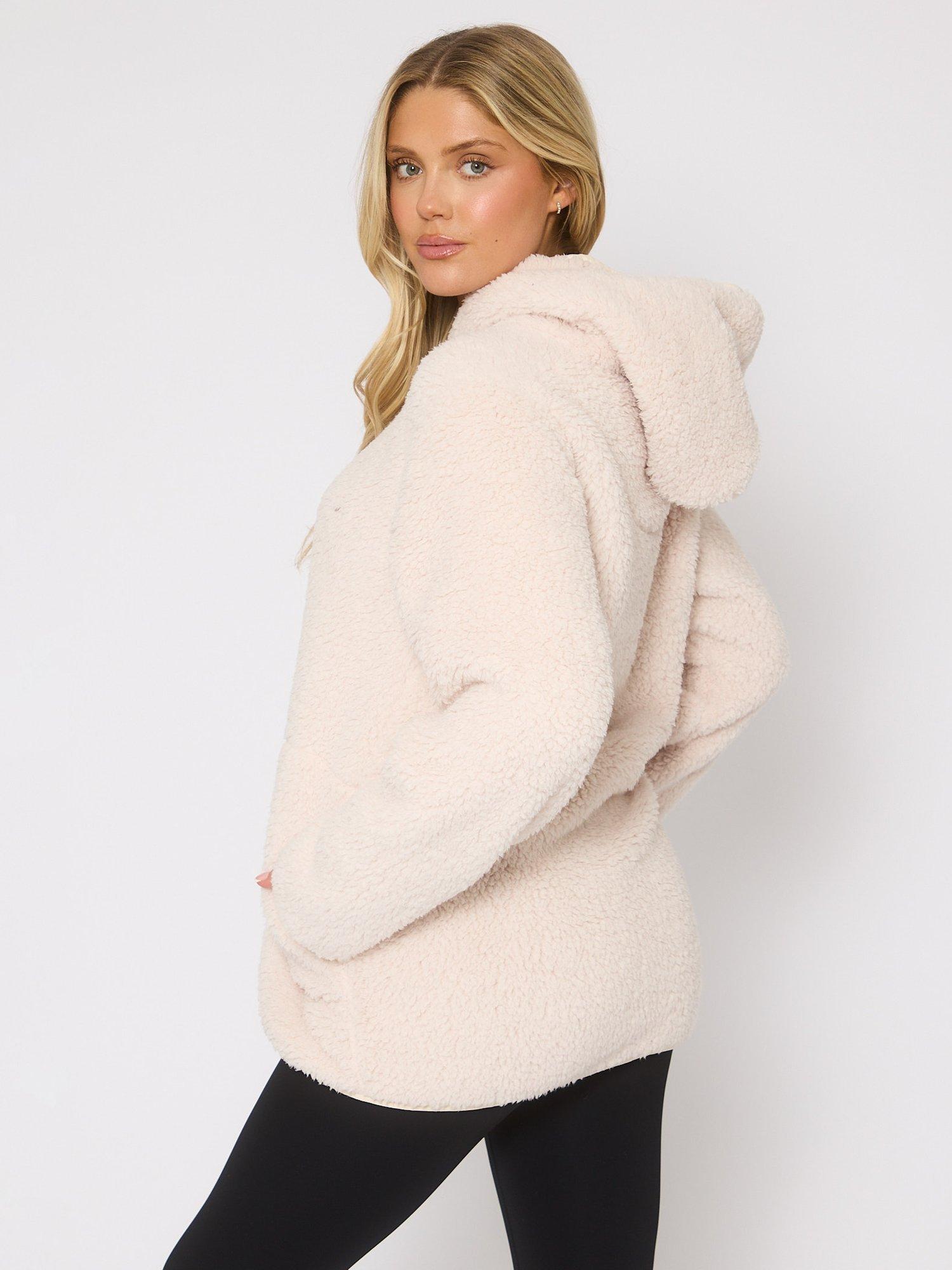 Product image 5 of 5, which shows Loungeable Borg Button Lounge Hooded Cardigan, Vanilla, S