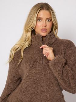 Loungeable Borg 1/4 Zip Jumper - view 2, Mocha