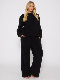 Loungeable Borg Jumper & Trousers Lounge Set, Black